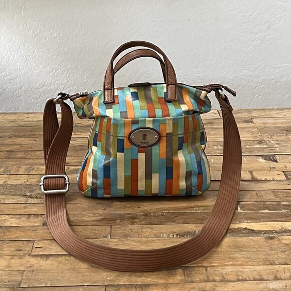 Fossil Handbags - Fossil Key-Per HandBag Crossbody 10.5 in Tall Multi-Colored Geometric Colorblock
